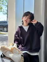 【100-150】二点セット フード付き 無地 ゆったり カジュアル 男の子 - 画像 (4)