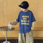 【90-160】Tシャツ 切り替え フェイク ストライブ カジュアル 長袖 男の子 - 画像 (8)