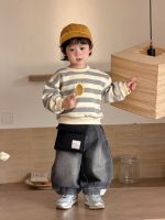 【73-110】パーカー ラウンドネック 長袖 ストライブ シンプル 男の子 - 画像 (2)