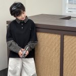 【90-160】Tシャツ 折り襟 チェック柄 長袖  男の子 - 画像 (4)