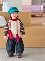 【73-110】セーター ズボン 切り替え ストライブ デニム 男の子 - 画像 (2)