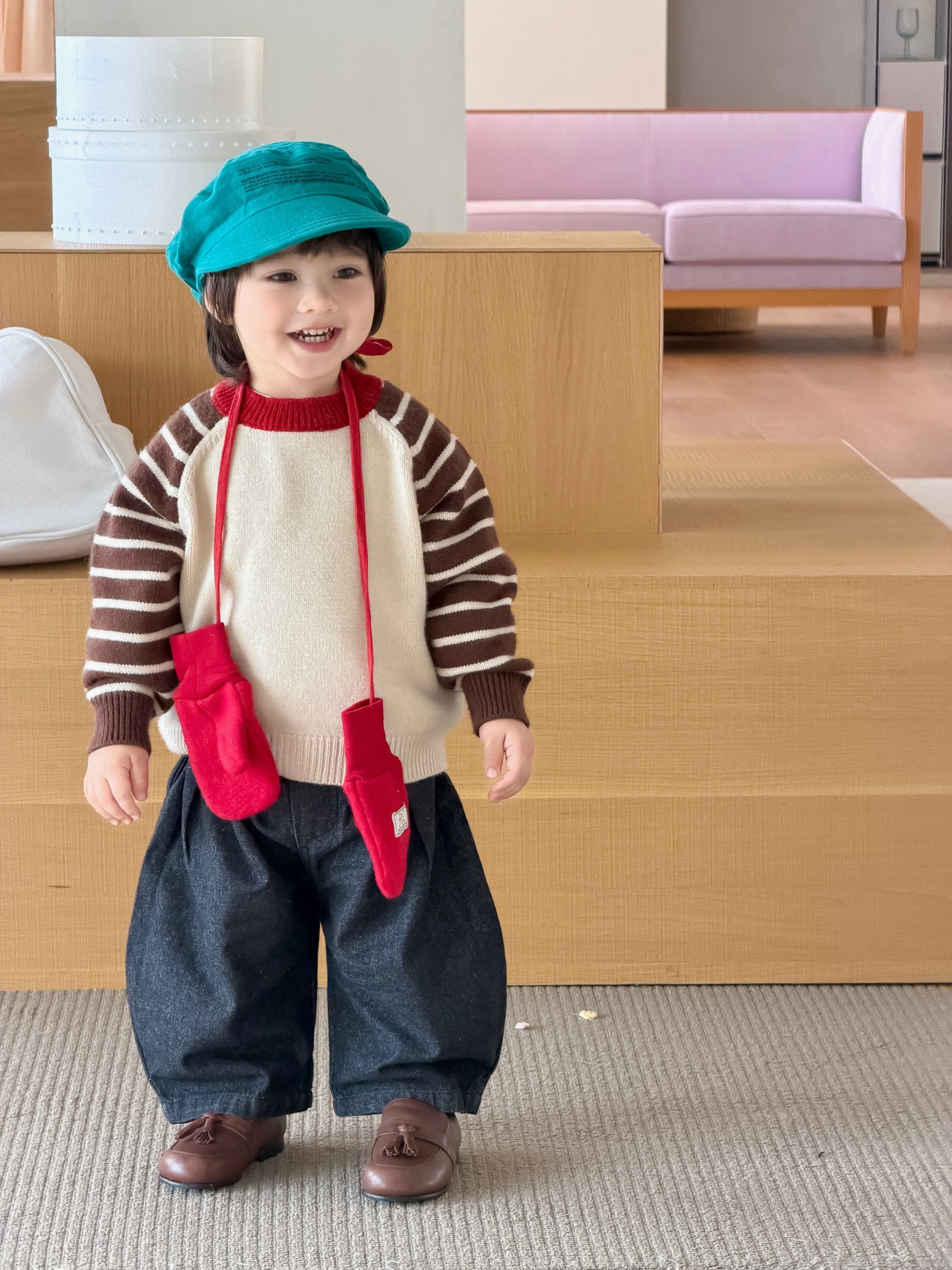 O1CN01PLsq0scHtrD2vHAO_985232078-0-cib.jpg 【73-110】セーター ズボン 切り替え ストライブ デニム 男の子 - 画像 (1)