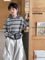 【90-160】セーター 折り襟 ストライブ ニット カジュアル 男の子