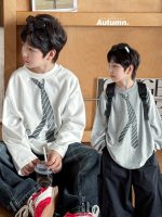 【90-160】Tシャツ ネクタイ柄 プリント ラウンドネック 長袖 男の子