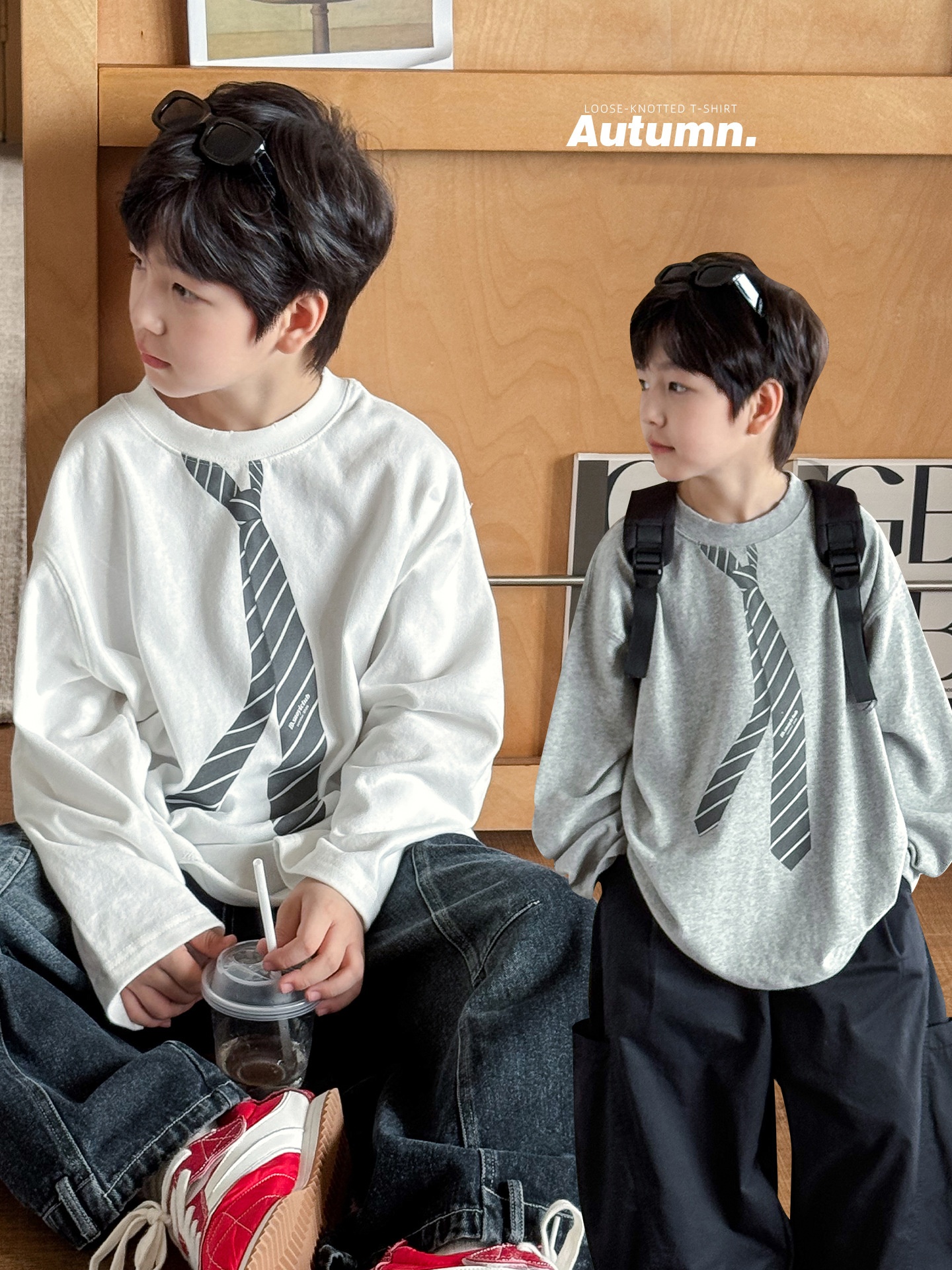 O1CN01PPWLpa6UDuF2vHAO_3646241795-0-cib 【90-160】Tシャツ ネクタイ柄 プリント ラウンドネック 長袖 男の子 - 画像 (1)