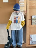 【90-160】長袖Tシャツ 男の子 レイヤード ネコ プリント - 画像 (5)