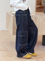 【100-170】パンツ 女の子 ステッチ ポケット付き 韓国風 - 画像 (5)