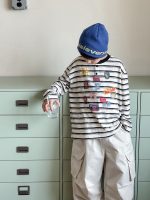【90-160】長袖Tシャツ 男の子 ボーダー柄 プリント 柔らかい - 画像 (6)
