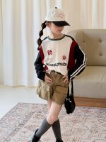 【100-150】Tシャツ 配色 切り替え ラウンドネック 長袖 カジュアル 女の子 - 画像 (4)
