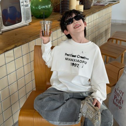 【90-160】長袖Tシャツ 男の子 カジュアル クール 重ね着風
