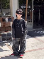 【90-160】パーカー フェイク 切り替え 配色 プリント ラウンドネック 長袖 - 画像 (3)