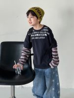 【90-160】Tシャツ 切り替え フェイク 長袖 プリント カジュアル 男の子 - 画像 (4)