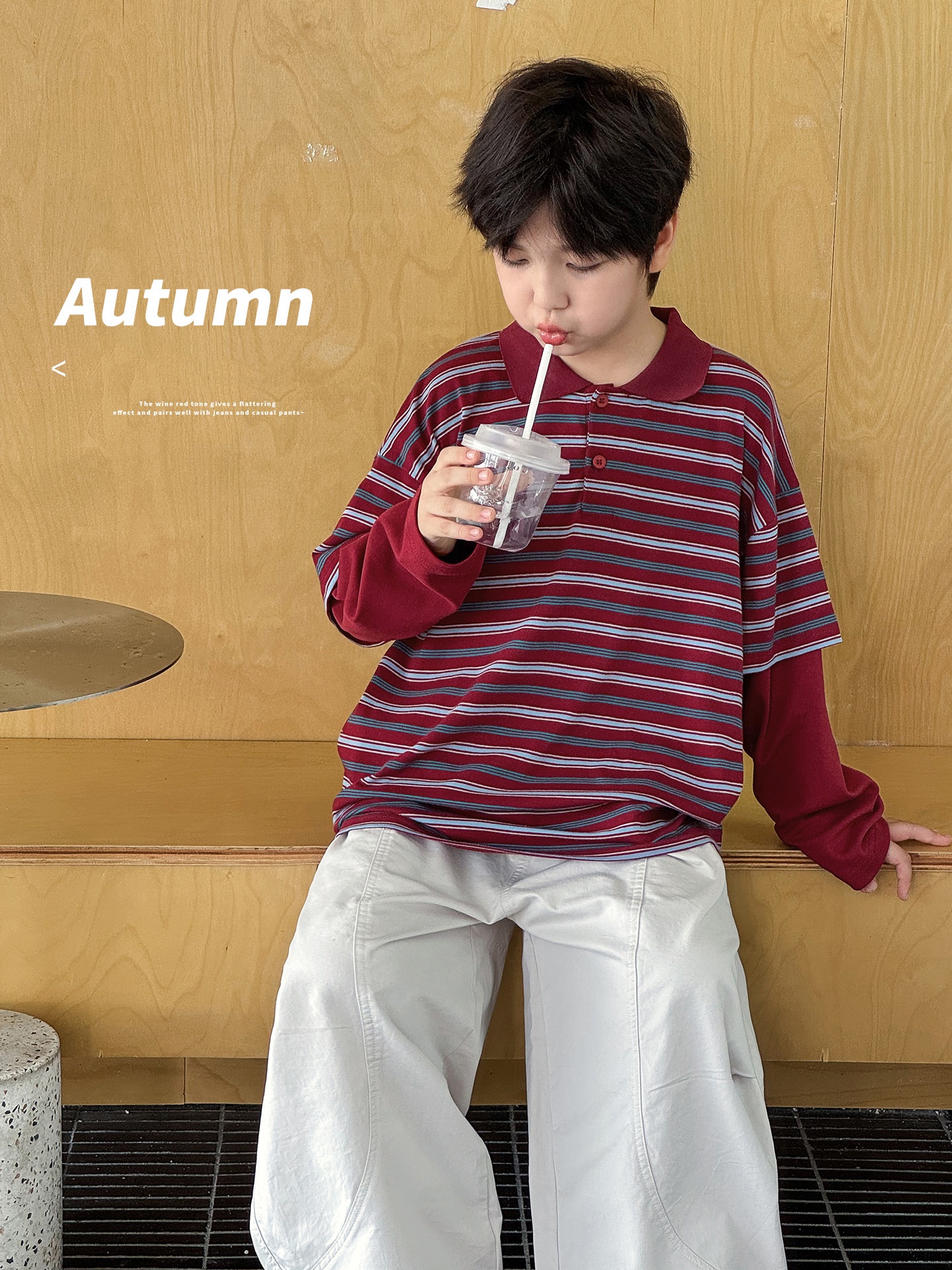 O1CN01V53D320o2ED2vHAO_3646241795-0-cib 【90-160】Tシャツ 折り襟 ストライブ 切り替え 男の子 - 画像 (1)