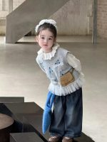 【80-130】ニットベストorシャツorデニムパンツ 女の子 ガーリー フリルデザイン - 画像 (6)