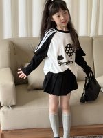 【100-150】Tシャツ ラウンドネック 長袖 配色 カジュアル 女の子 - 画像 (4)