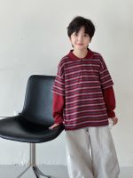 【90-160】Tシャツ 折り襟 ストライブ 切り替え 男の子 - 画像 (5)