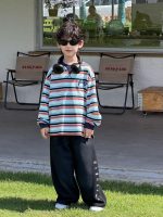 【90-160】パーカー ラウンドネック 配色 ストライプ 長袖 男の子 - 画像 (6)