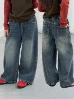 【100-170】パンツ 女の子 デニム カジュアル レトロ