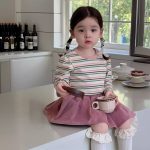 【73-100】トップス スカート ラウンドネック 長袖 ストライブ 女の子 - 画像 (7)