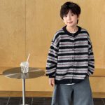 【90-160】カーディガン ラウンドネック 長袖 ニット ストライプ 男の子 - 画像 (7)