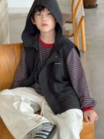 【90-160】ベストor長袖Tシャツorカーゴパンツ 男の子 韓国風 ボーダー柄 - 画像 (6)