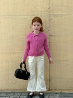 【90-150】カーディガン 女の子 クラシック ポロカラー ケーブルニット - 画像 (7)