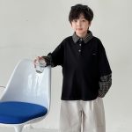 【90-160】Tシャツ 折り襟 チェック柄 長袖  男の子 - 画像 (3)