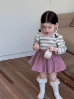 【73-100】トップス スカート ラウンドネック 長袖 ストライブ 女の子 - 画像 (4)