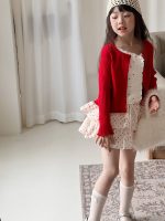 【100-150】二点セット カーディガン キャミソール ニット ドット柄 女の子 - 画像 (3)