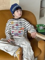 【90-160】長袖Tシャツ 男の子 ボーダー柄 プリント 柔らかい - 画像 (4)