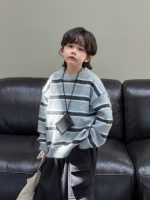 【100-150】セーター ストライブ ラウンドネック ゆったり 合わせやすい 男の子 - 画像 (2)