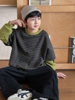 【90-160】パーカー ラウンドネック 長袖 ストライブ フェイク 男の子 - 画像 (5)