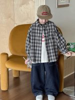 【90-160】アウター 折り襟 長袖 チェック柄 刺繍 男の子 - 画像 (4)