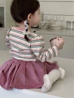 【73-100】トップス スカート ラウンドネック 長袖 ストライブ 女の子 - 画像 (5)