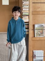 【90-160】セーター 折り襟 ニット 無地 柔らか 韓国風 男の子 - 画像 (5)