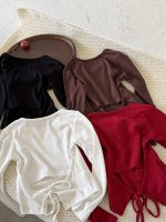 【100-150】Tシャツ 長袖 着やせ 縄結び 無地 合わせやすい - 画像 (6)