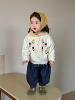【73-110】アウター トップス ズボン 花柄 折り襟 デニム 女の子