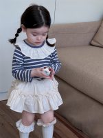 【73-100】トップス スカート 折り襟 ストライブ 合わせやすい 女の子 - 画像 (2)