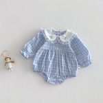 【66-90】ロンパース ベビー フリル襟 チェック