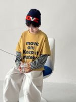 【90-160】Tシャツ 切り替え フェイク ストライブ カジュアル 長袖 男の子 - 画像 (4)