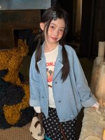 【100-160】アウター 女の子 デニム ゆったり 折り襟 - 画像 (3)