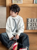 【90-160】Tシャツ ネクタイ柄 プリント ラウンドネック 長袖 男の子 - 画像 (5)