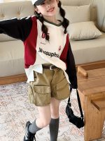【100-150】ショートパンツ ベルト付き ポケット付き ゆったり カジュアル 女の子 - 画像 (4)