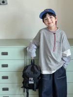 【90-160】Tシャツ フェイク 切り替え プリント ファッション 長袖 男の子 - 画像 (4)