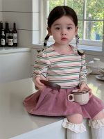 【73-100】トップス スカート ラウンドネック 長袖 ストライブ 女の子 - 画像 (3)