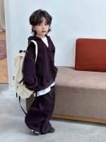 【100-150】二点セット フード付き 無地 ゆったり カジュアル 男の子 - 画像 (6)