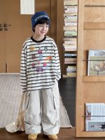 【90-160】長袖Tシャツ 男の子 ボーダー柄 プリント 柔らかい - 画像 (3)