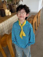 【90-160】Tシャツ ラウンドネック 長袖 ストライブ 合わせやすい 男の子