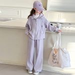 【120-170】セットアップ 女の子 ゆったり 無地パーカー&ワイドパンツ - 画像 (5)
