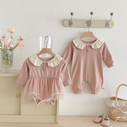 【66-90cm】ロンパースorカバーオール ベビー 前ボタン チュール